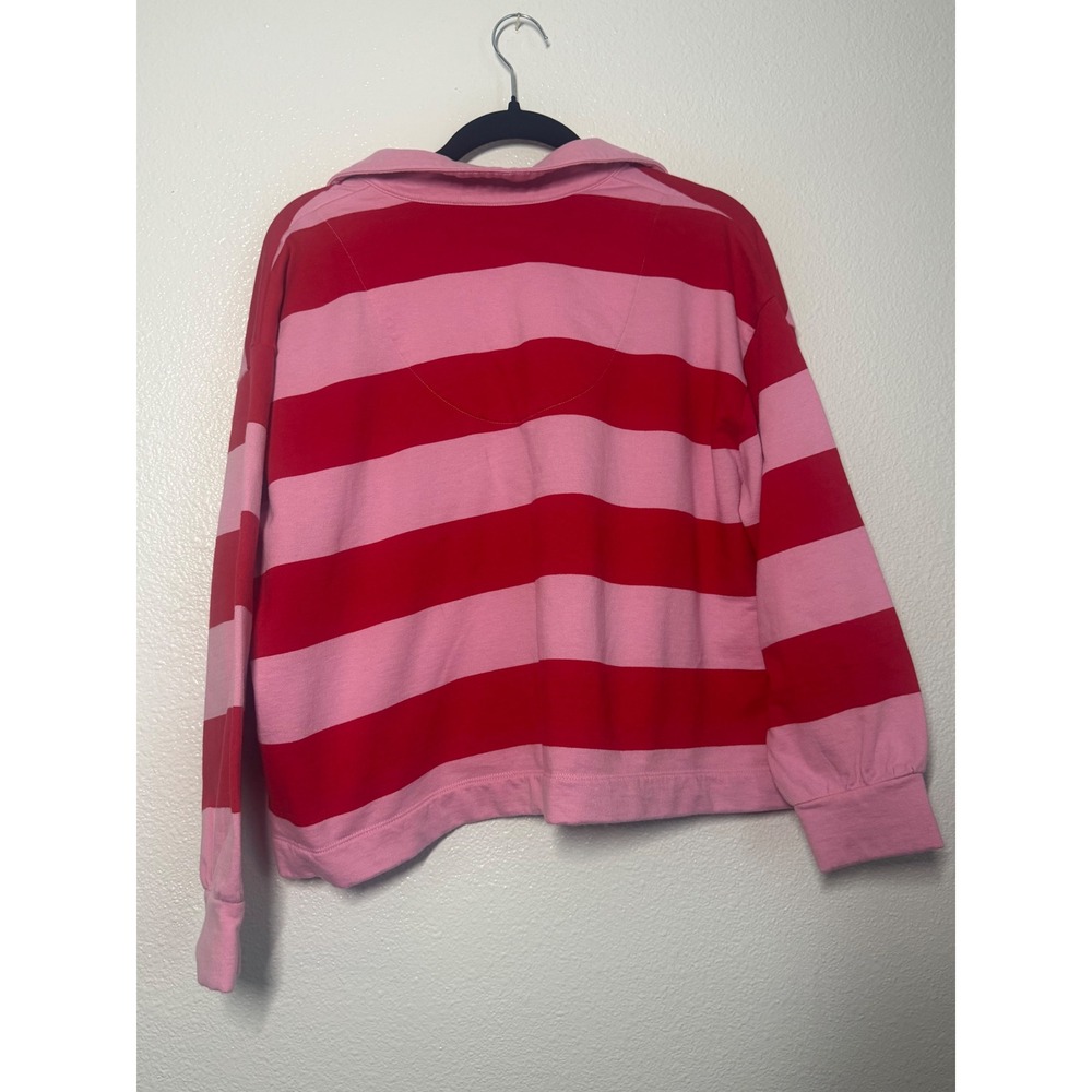 Crown & Ivy Womens Pink Red Striped Long Sleeve Rugby Polo Shirt Size Medium - Picture 7 of 7